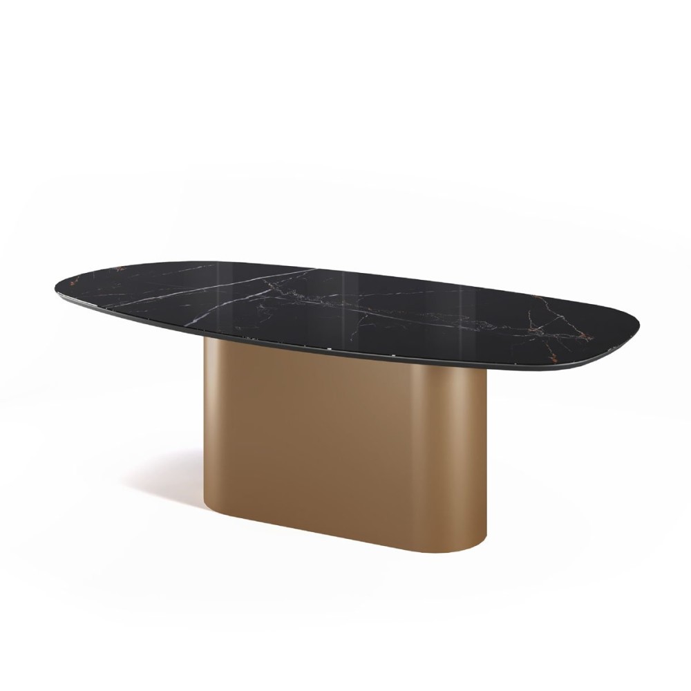 Mesa de Jantar Stark Design Orgânico Tampo Vidro Base Metálica