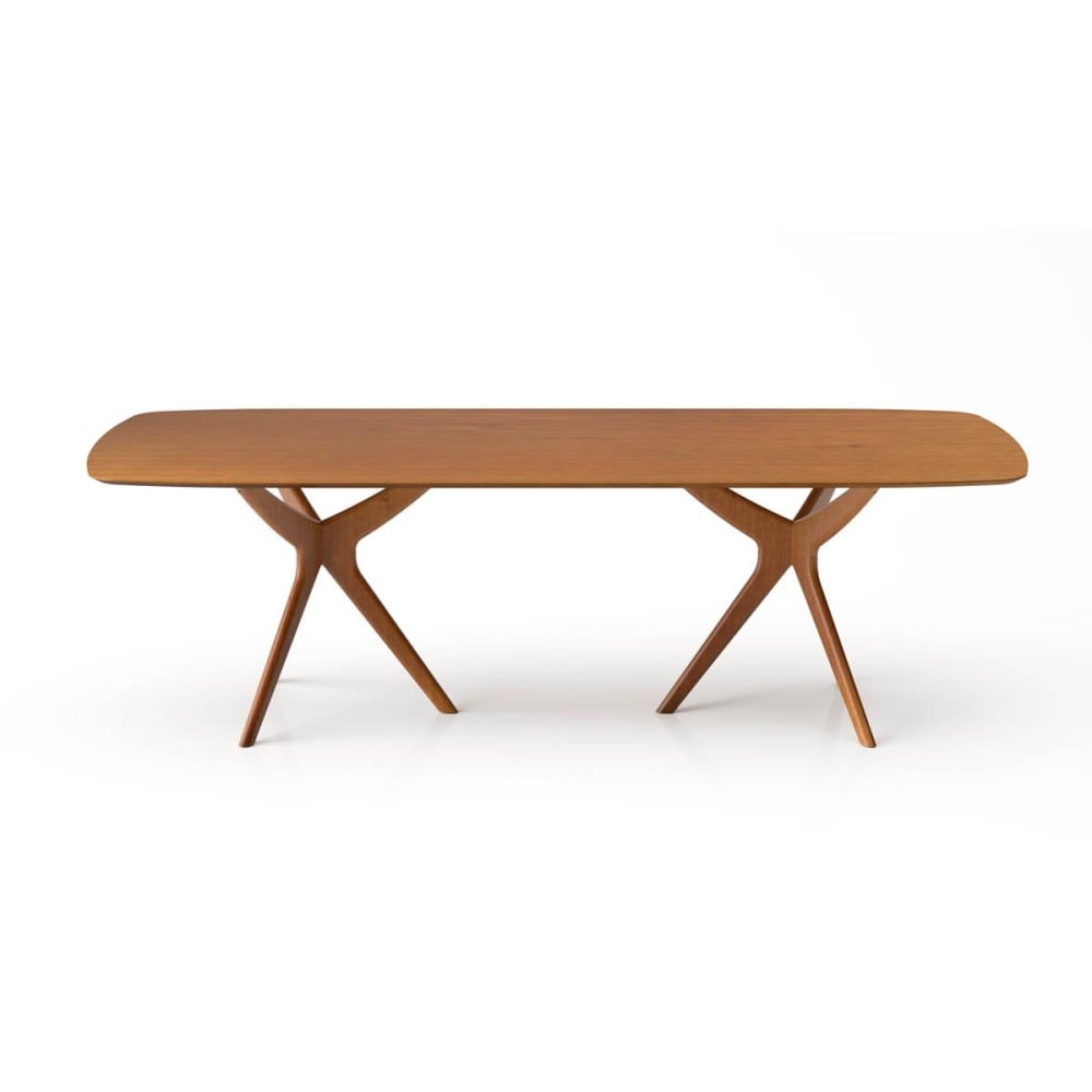 Mesa de Jantar Surya Barril Tampo Lâmina Cinamomo Base Madeira Maciça Tingida