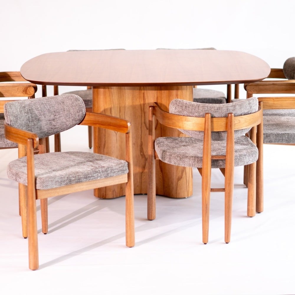 Mesa de Jantar Tania Tampo Quadrado Estrutura em Laminado em Cinamomo