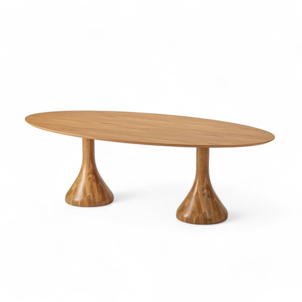 Mesa de Jantar Thaner Oval Tampo Lâmina Cinamomo Base Madeira Eucalipto