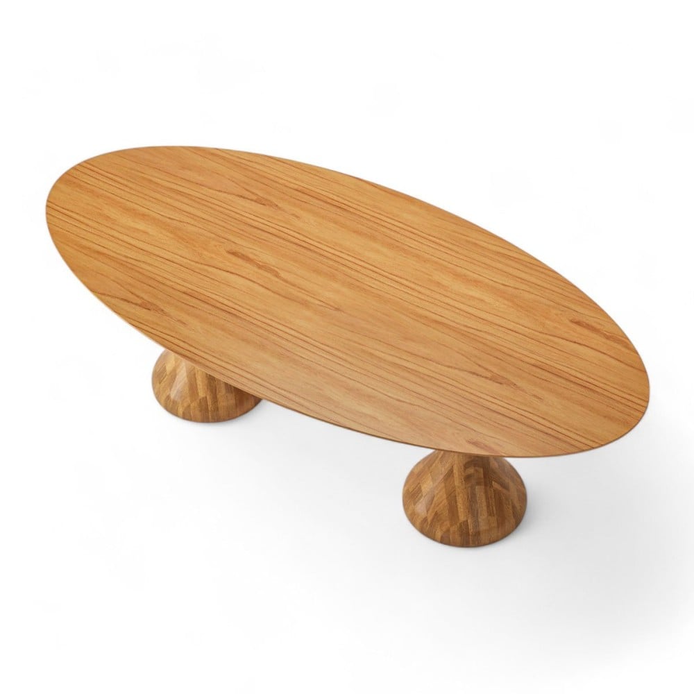 Mesa de Jantar Thaner Oval Tampo Lâmina Cinamomo Base Madeira Eucalipto
