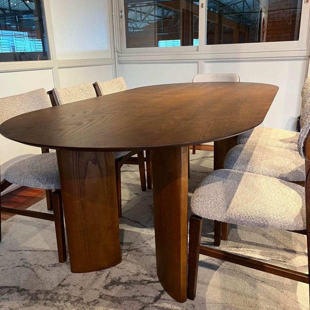 Mesa de Jantar Viken Design Oblongo Tampo Lâmina Cinamomo Base Tingida