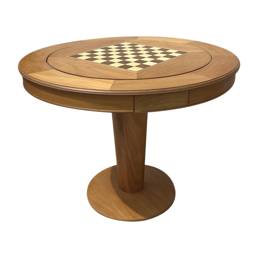 Mesa de Jogos Cartas Lugano Mel com Gavetas Touch e Porta Copos Tampo Reversível Design Clássico