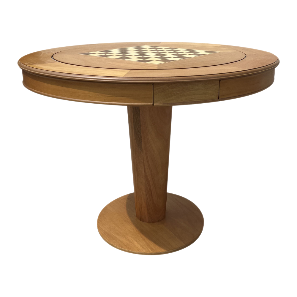 Mesa de Jogos Cartas Lugano Mel com Gavetas Touch e Porta Copos Tampo Reversível Design Clássico