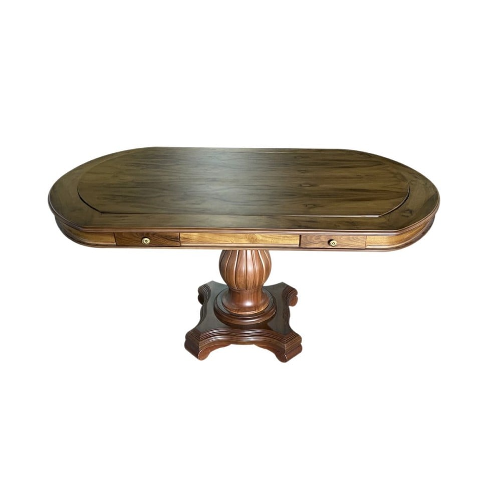 Mesa de Jogos Antique Mel Oval Gavetas Tampo Reversível Design Clássico
