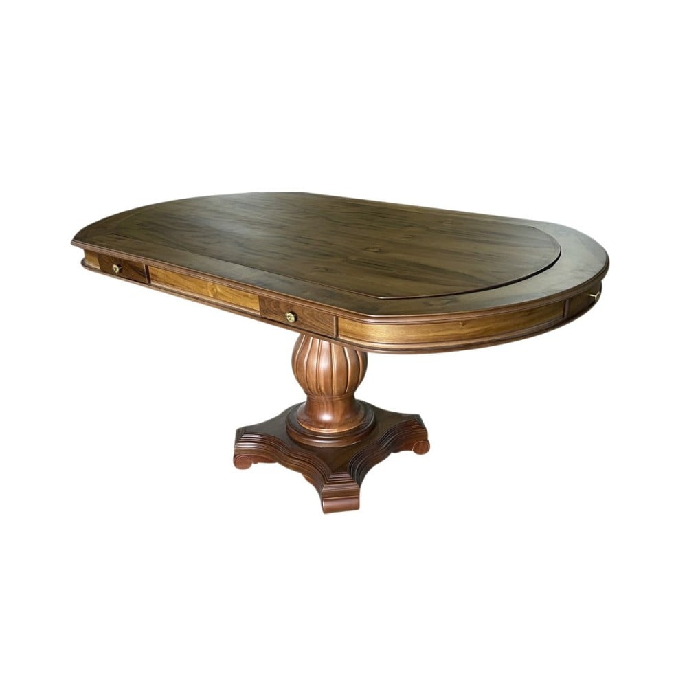 Mesa de Jogos Antique Mel Oval Gavetas Tampo Reversível Design Clássico