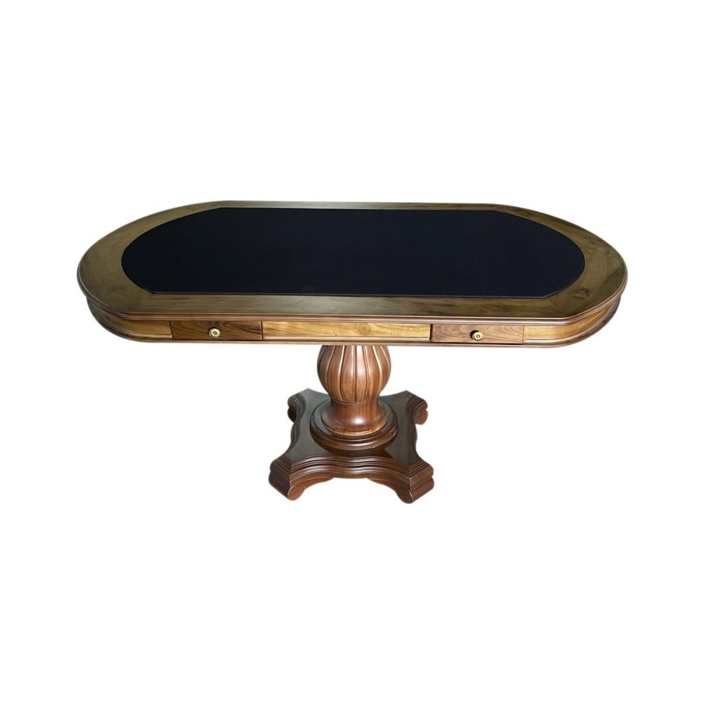 Mesa de Jogos Antique Mel Oval Gavetas Tampo Reversível Design Clássico