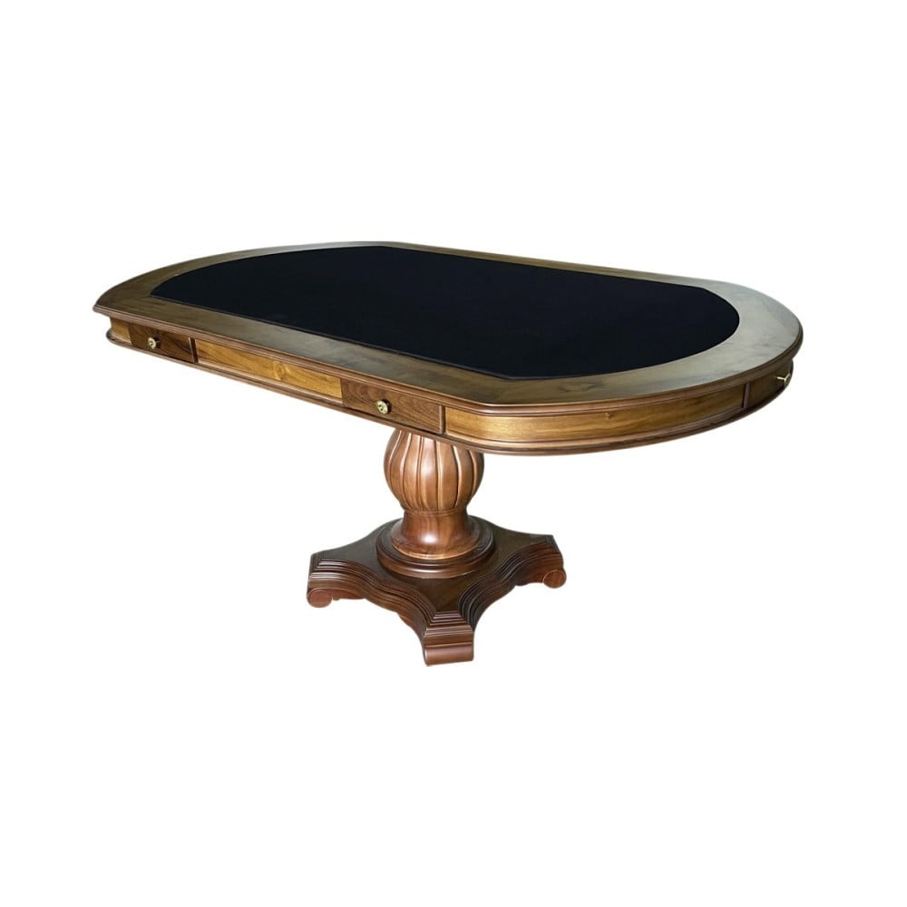 Mesa de Jogos Antique Mel Oval Gavetas Tampo Reversível Design Clássico