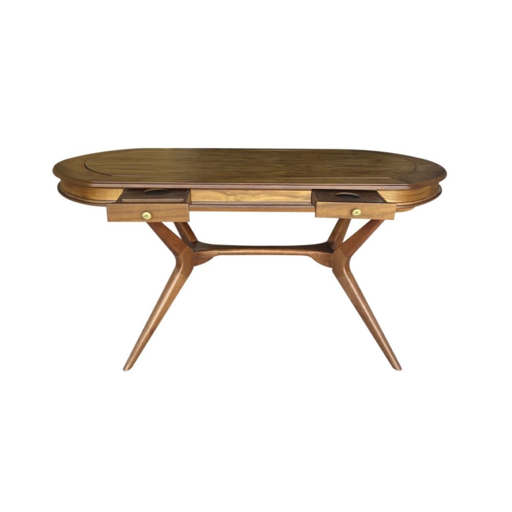 Mesa de Jogos Pé Palito Oval Tampo Dupla Face Base Madeira Maciça Eucalipto Design Retrô