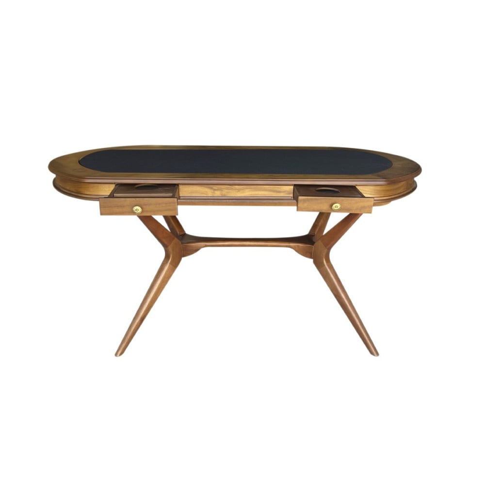 Mesa de Jogos Pé Palito Oval Tampo Dupla Face Base Madeira Maciça Eucalipto Design Retrô
