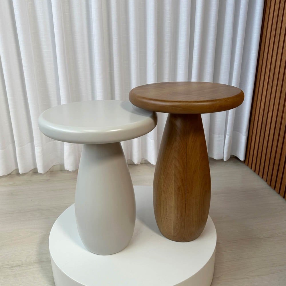 Mesa Lateral Adans Design Redondo Estrutura Madeira Maciça