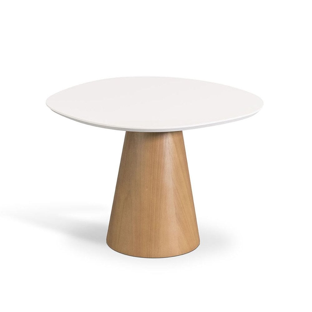 Mesa Lateral Adone Design Orgânico Tampo Pintura Laca Fosca Base Cônica Acabamento Lâmina Cinamomo