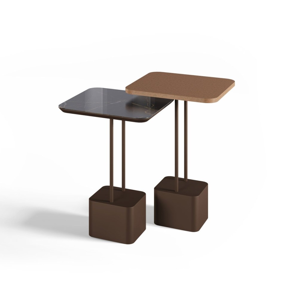 Mesa Lateral Alba Tampo Quadrado em Madeira Pintada Hastes Duplas e Base Cúbica em Aço Carbono com Pintura Epóxi