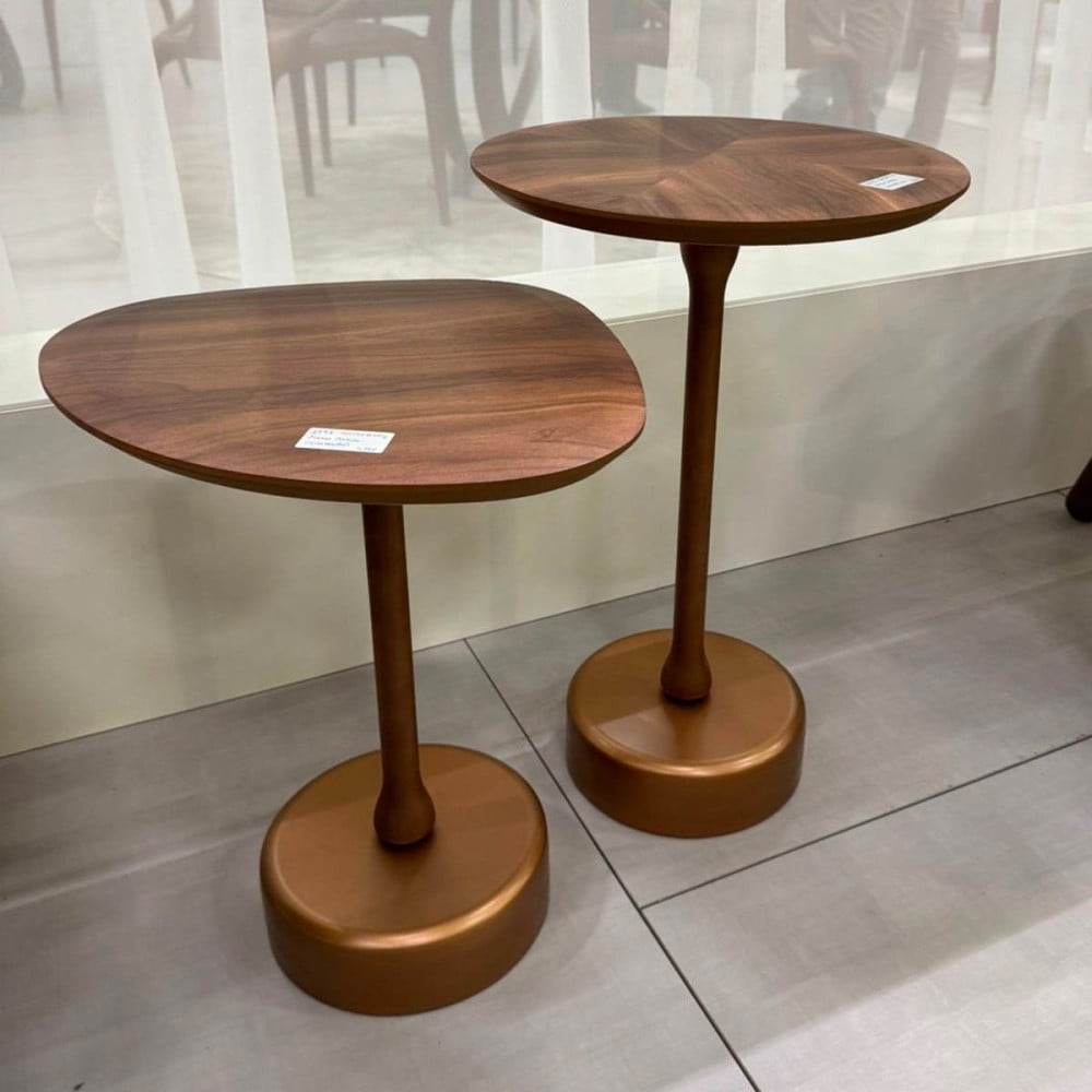 Mesa Lateral Diana Duo Tampo Redondo e Orgânico Estrutura em Laminado Melamínico Base em Aço Carbono