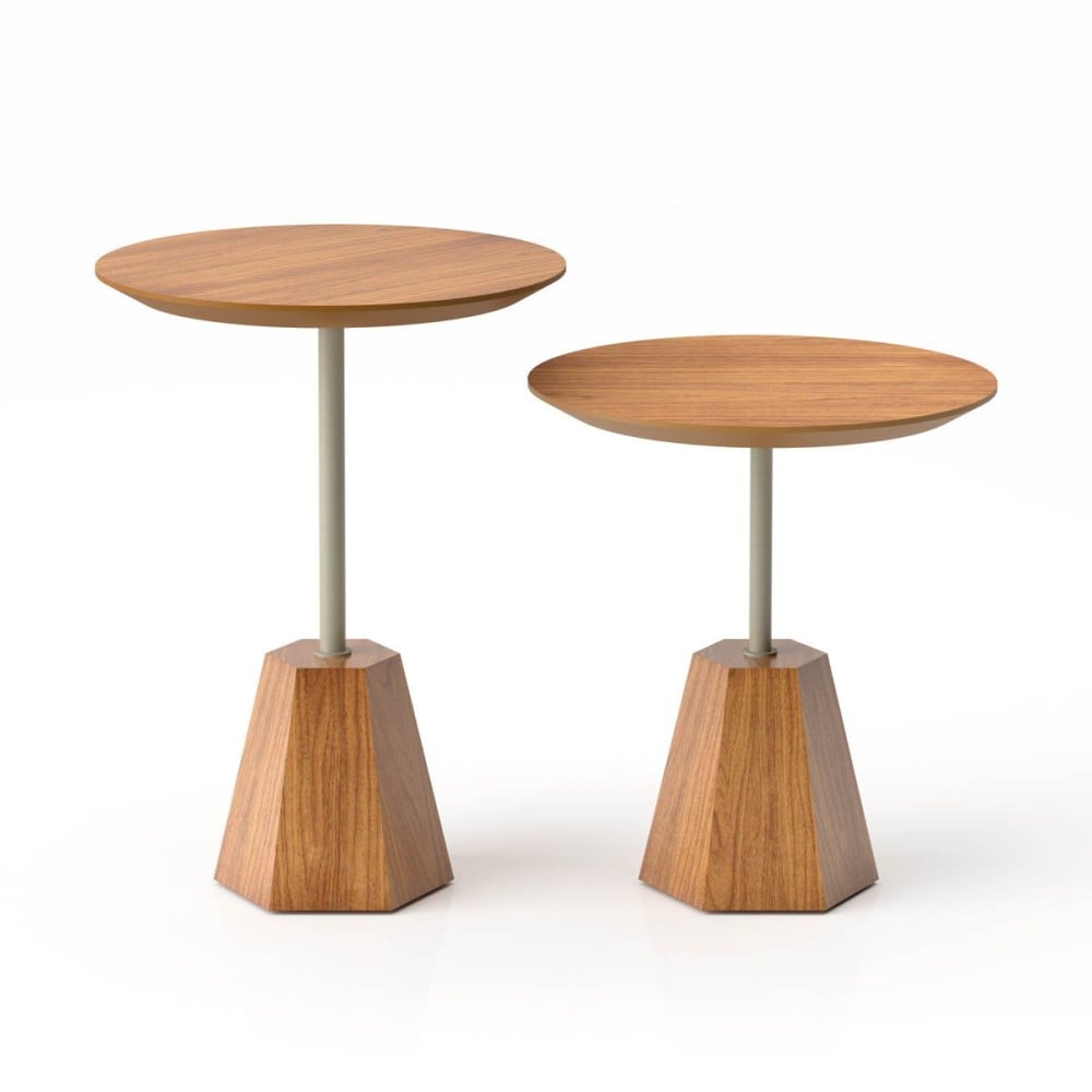 Mesa Lateral Fyllon Tampo Redondo Base Hexagonal Estrutura Madeira Laminada