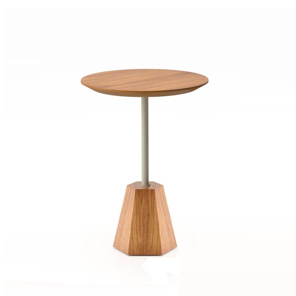 Mesa Lateral Fyllon Tampo Redondo Base Hexagonal Estrutura Madeira Laminada