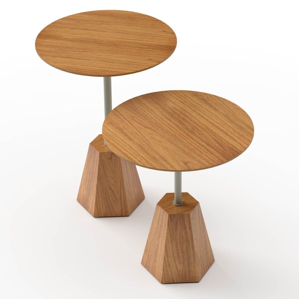 Mesa Lateral Fyllon Tampo Redondo Base Hexagonal Estrutura Madeira Laminada