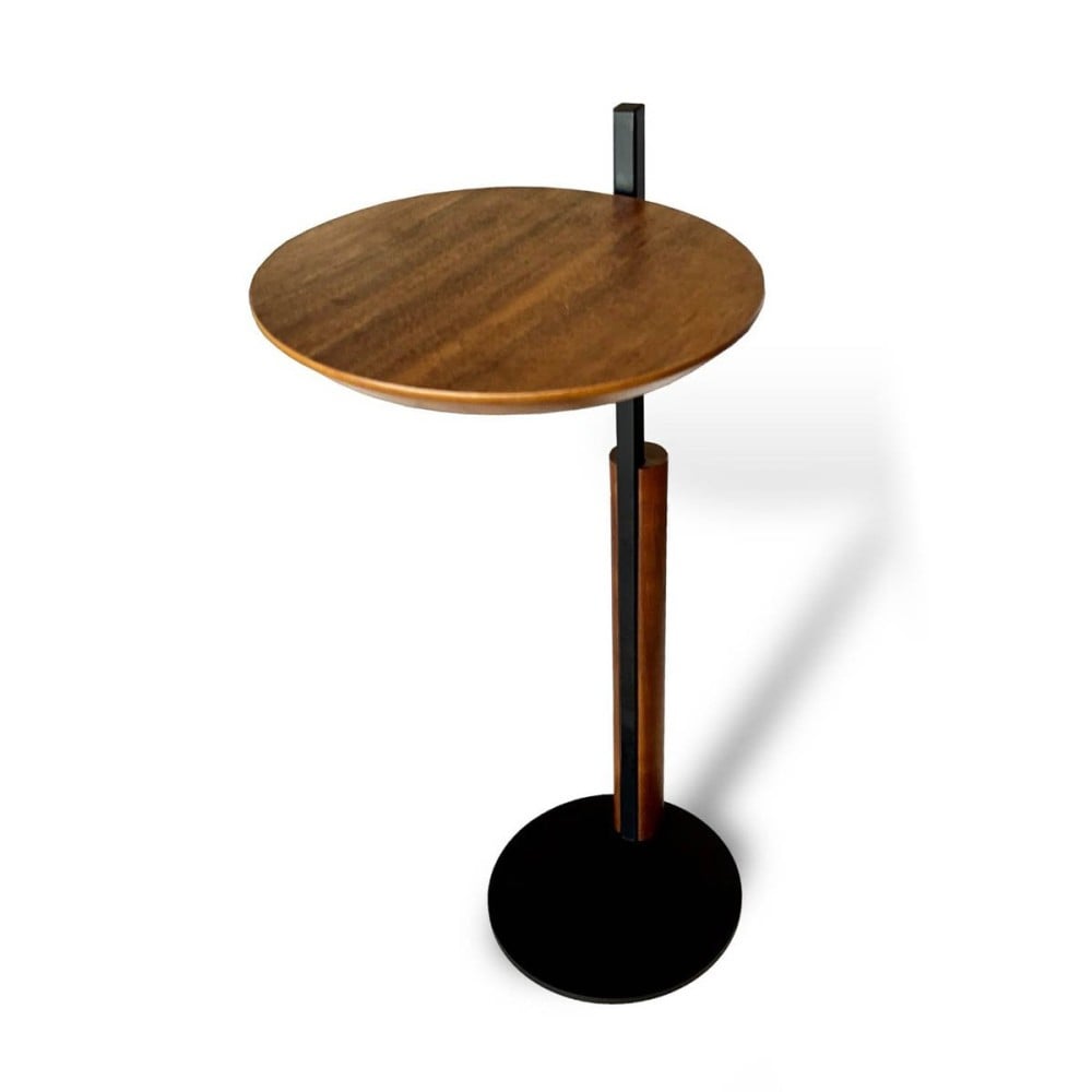 Mesa Lateral Hamus Tampo e Detalhe em Madeira Haste e Base Disco em Aço com Pintura Epóxi