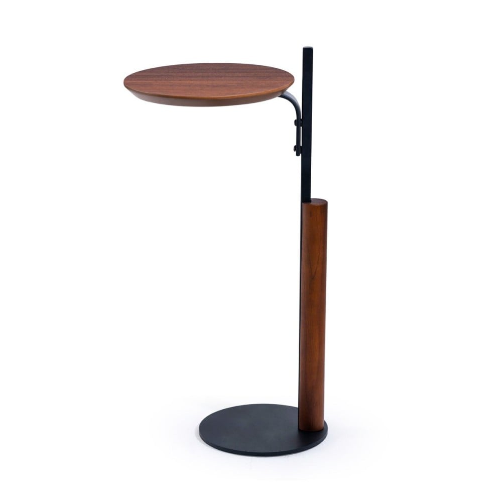 Mesa Lateral Hamus Tampo e Detalhe em Madeira Haste e Base Disco em Aço com Pintura Epóxi