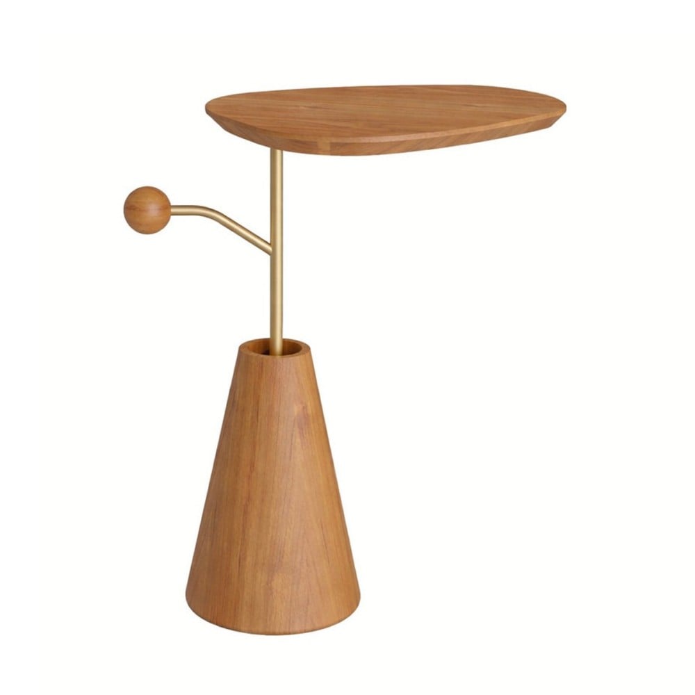 Mesa Lateral Hiana Design Orgânico Tampo Laminado Base Cônica em Madeira Haste em Metal Design by Thaynara Elizei