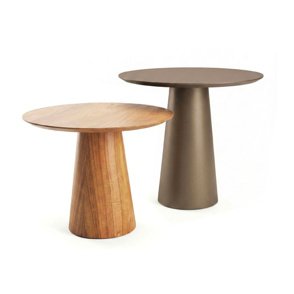 Mesa Lateral Jaxon Tampo Redondo e Base Cônica em Madeira Laminada Tingida