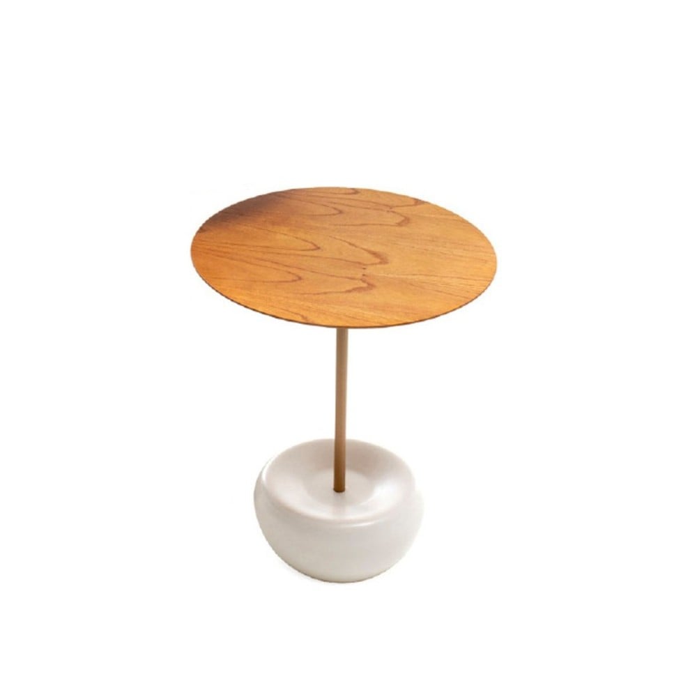 Mesa Lateral Kolle Tampo Redondo Laminado Base Laqueada e Haste em Aço Pintado