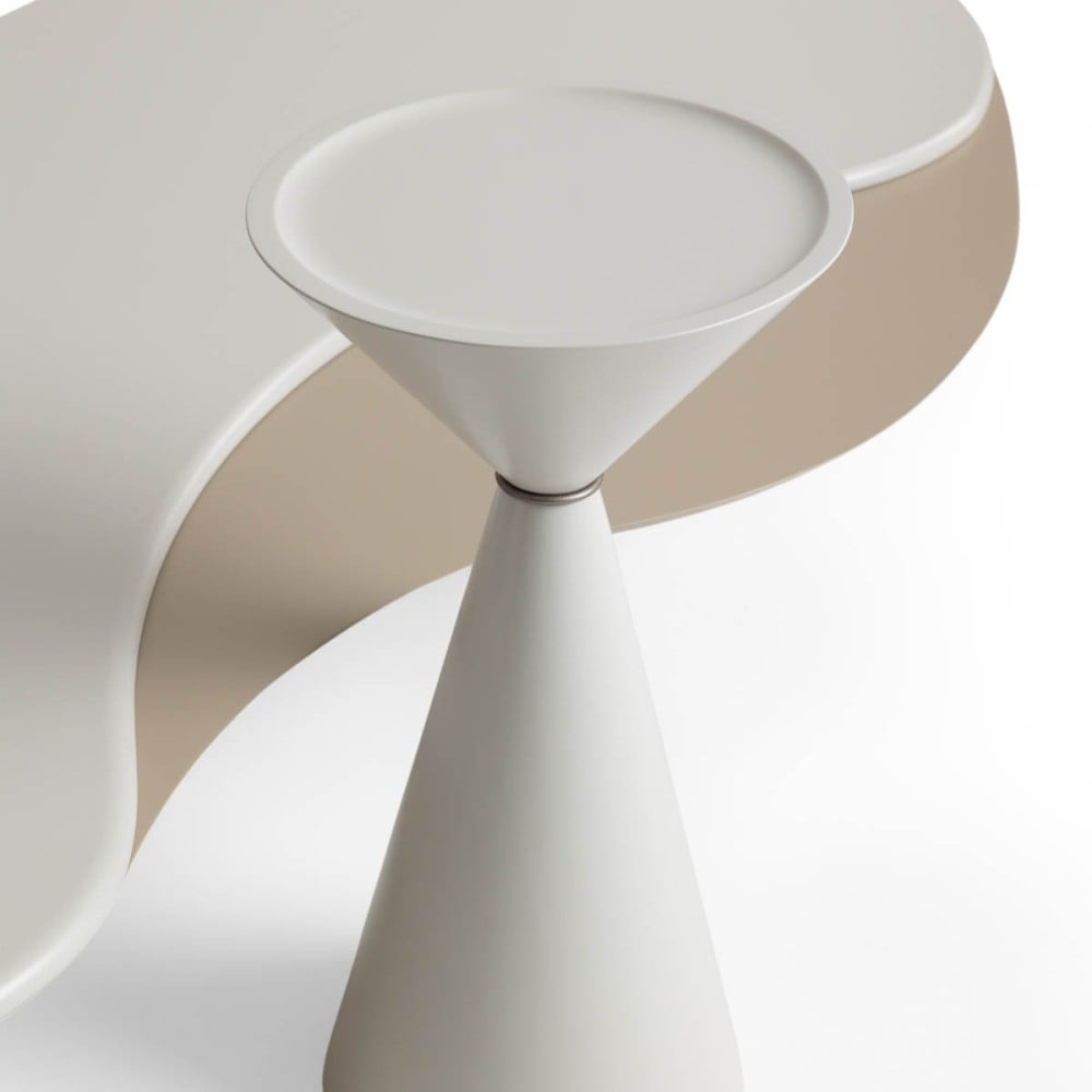 Mesa Lateral Layer Design Redondo Base Cônica Estrutura em Madeira Maciça Detalhe com Argola em Metal