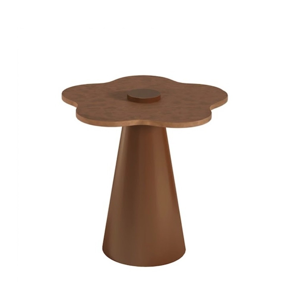 Mesa Lateral Lorys II Tampo Orgânico Madeira Base Cônica em Aço Carbono com Pintura Epóxi 