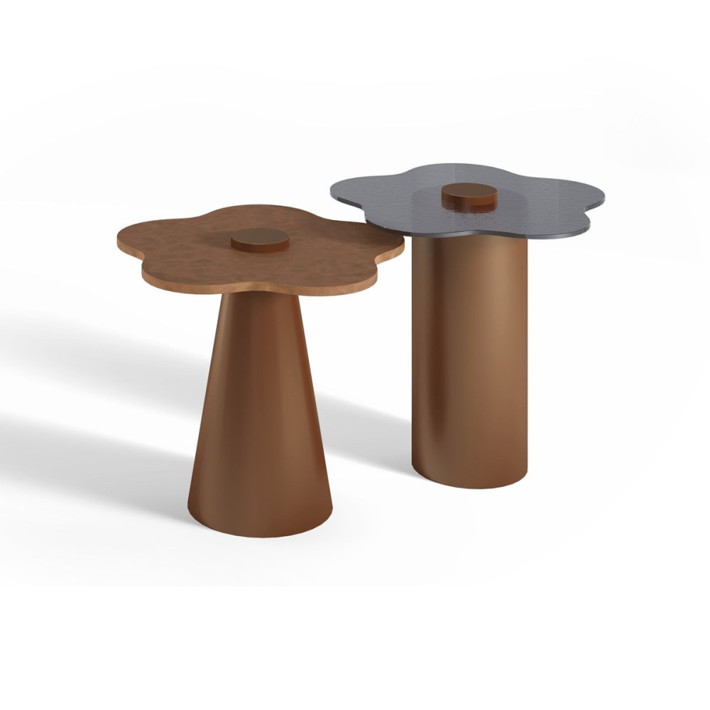 Mesa de Centro Eloá Duo Redonda Tampo com Aro Metálico Base Aço Carbono com Pintura Epóxi