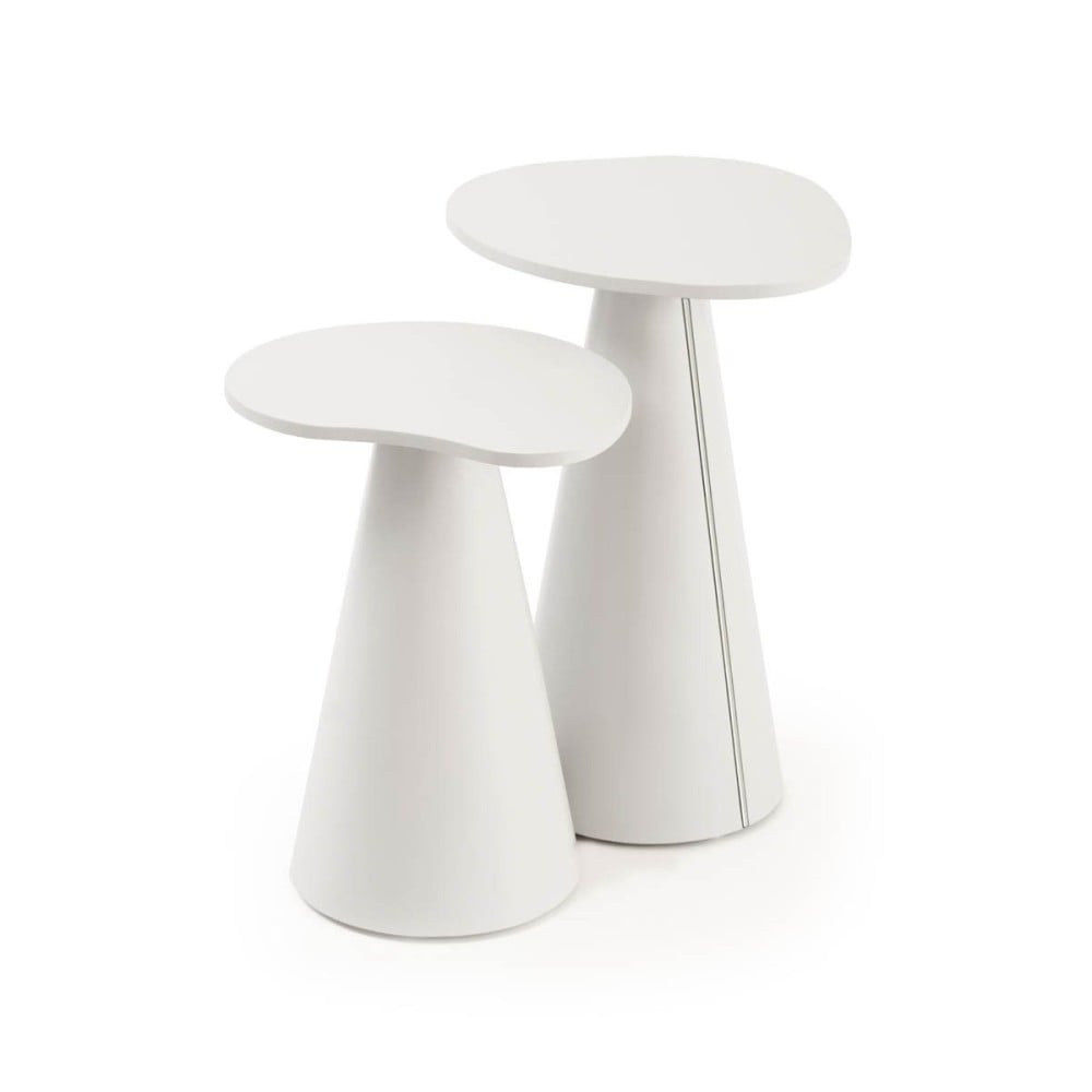 Mesa Lateral Montilo Design Orgânico Tampo Laqueado Base Compensado Laqueado Detalhe Metálico