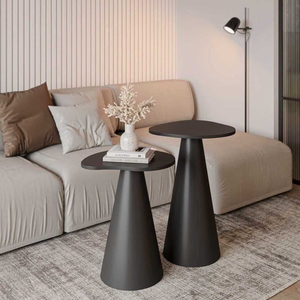 Mesa Lateral Montilo Design Orgânico Tampo Laqueado Base Compensado Laqueado Detalhe Metálico