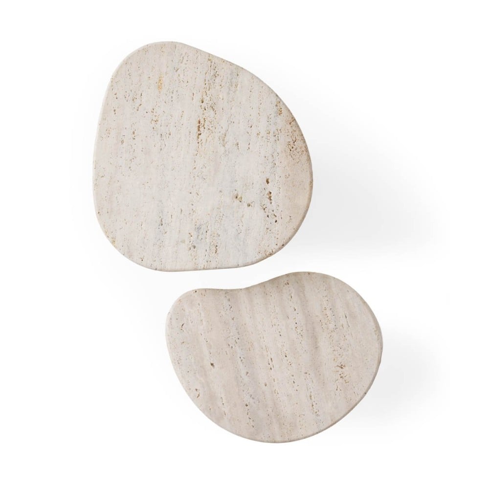 Mesa Lateral Montilo Design Orgânico Tampo em Pedra Natural Base Compensado Laminado Detalhe Metálico