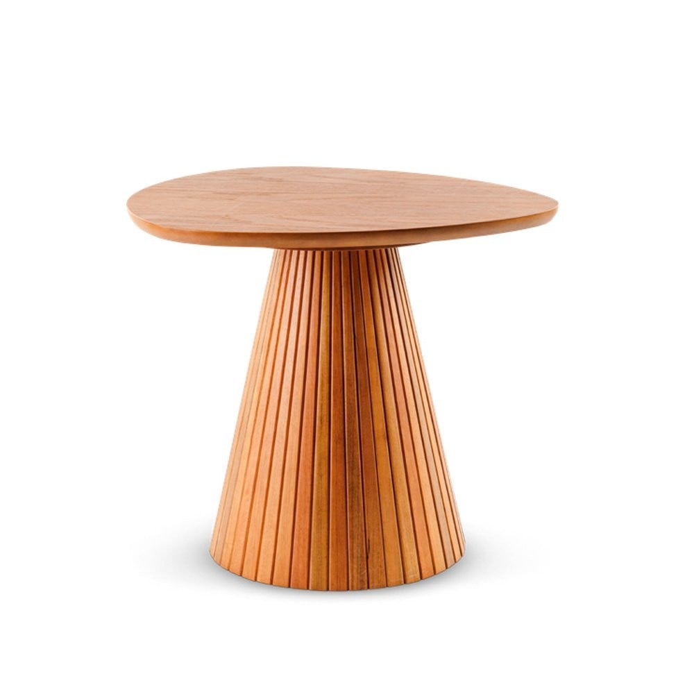 Mesa Lateral Sândalo Design Orgânico Tampo Laminado Base Ripado Madeira Maciça Tauari
