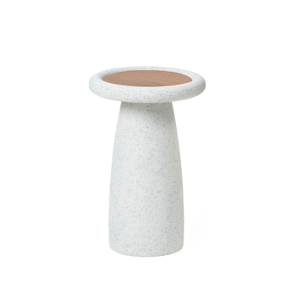 Mesa Lateral Tabylla Redonda Tampo Lâmina de Madeira Estrutura com Textura Granilite Design by Intervém