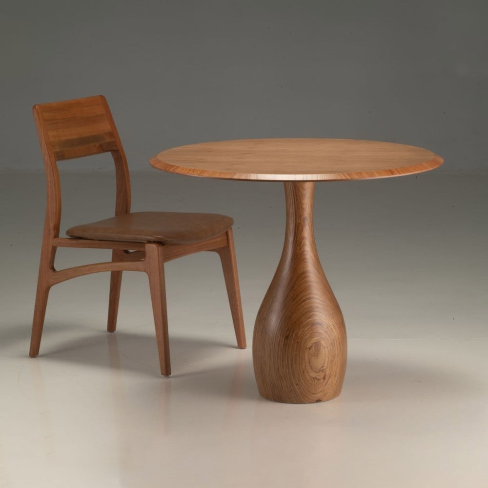 Mesa Pinne Tampo Redondo Laminado Base Pedestal em Madeira Maciça