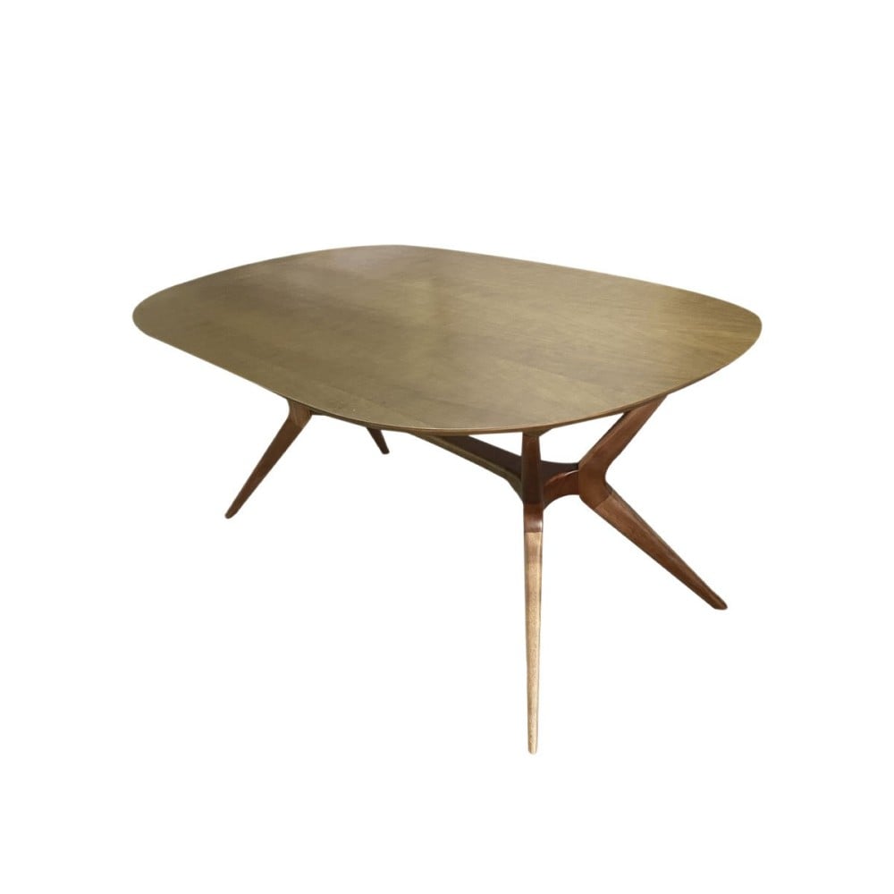 Mesa Pé Palito Tampo Oblongo Madeira Maciça Eucalipto Design Retrô