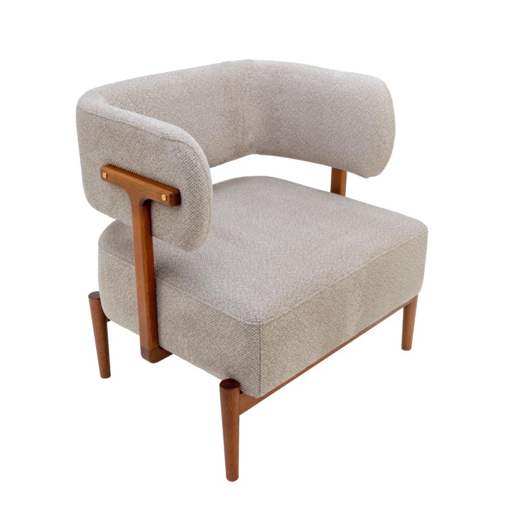 Poltrona Atria Estofada com Encosto Semicircular Estrutura em Madeira Eucalipto Design by Dirce Ayco