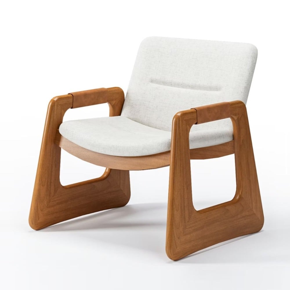 Poltrona Bellamy Estofada Detalhe em Couro Estrutura em Madeira Eucalipto Design Jhoel Silva