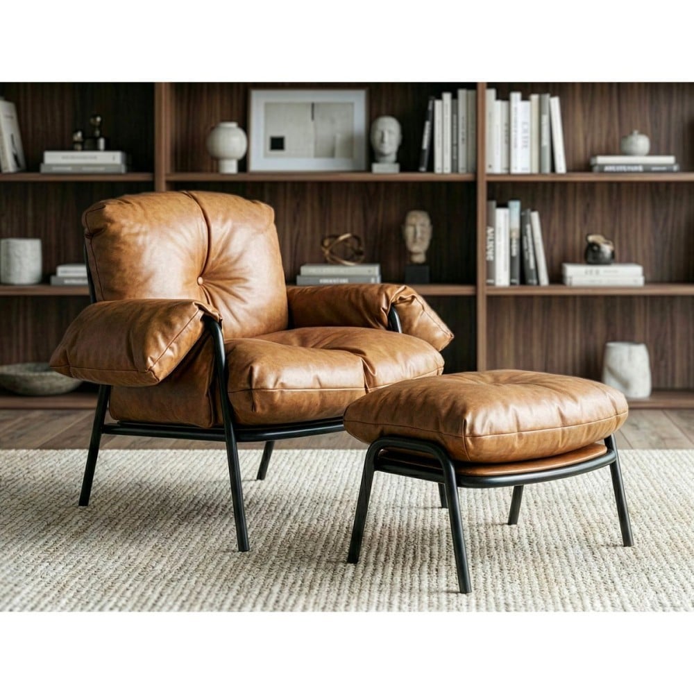 Poltrona com Puff Kerensy Estofada Estrutura em Multilaminado e Base em Aço Design by Deivid de Almeida
