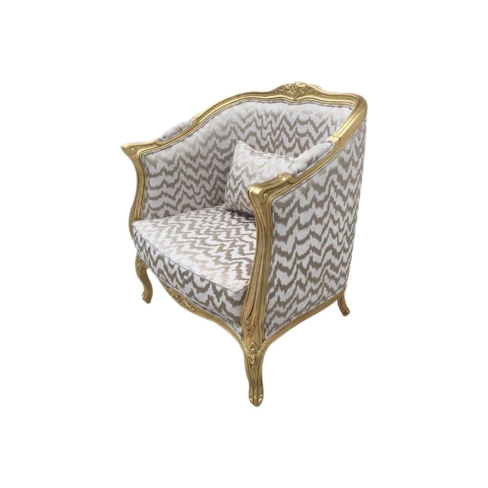 Poltrona Delphine Pés Luís XV Entalhada Madeira Maciça Design Artesanal de Luxo