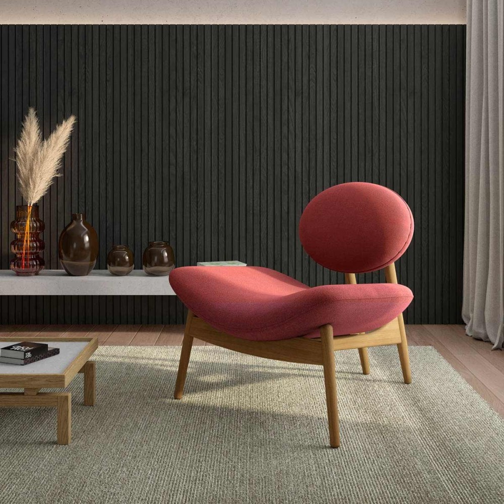Poltrona Foster Estofada Base Madeira Eucalipto Design Sustentável