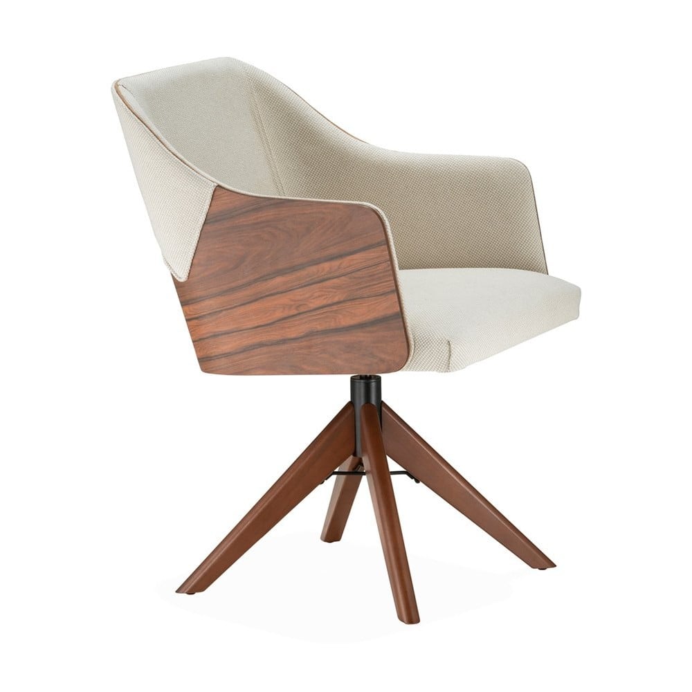 Poltrona Giratória Mellany Estofada Encosto Laminado com Detalhe Estofado Atrás Base com Laminado Melamínico