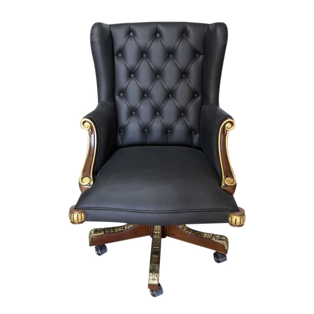 Poltrona Giratória Monarca Madeira Maciça Design de Luxo Peça Artesanal