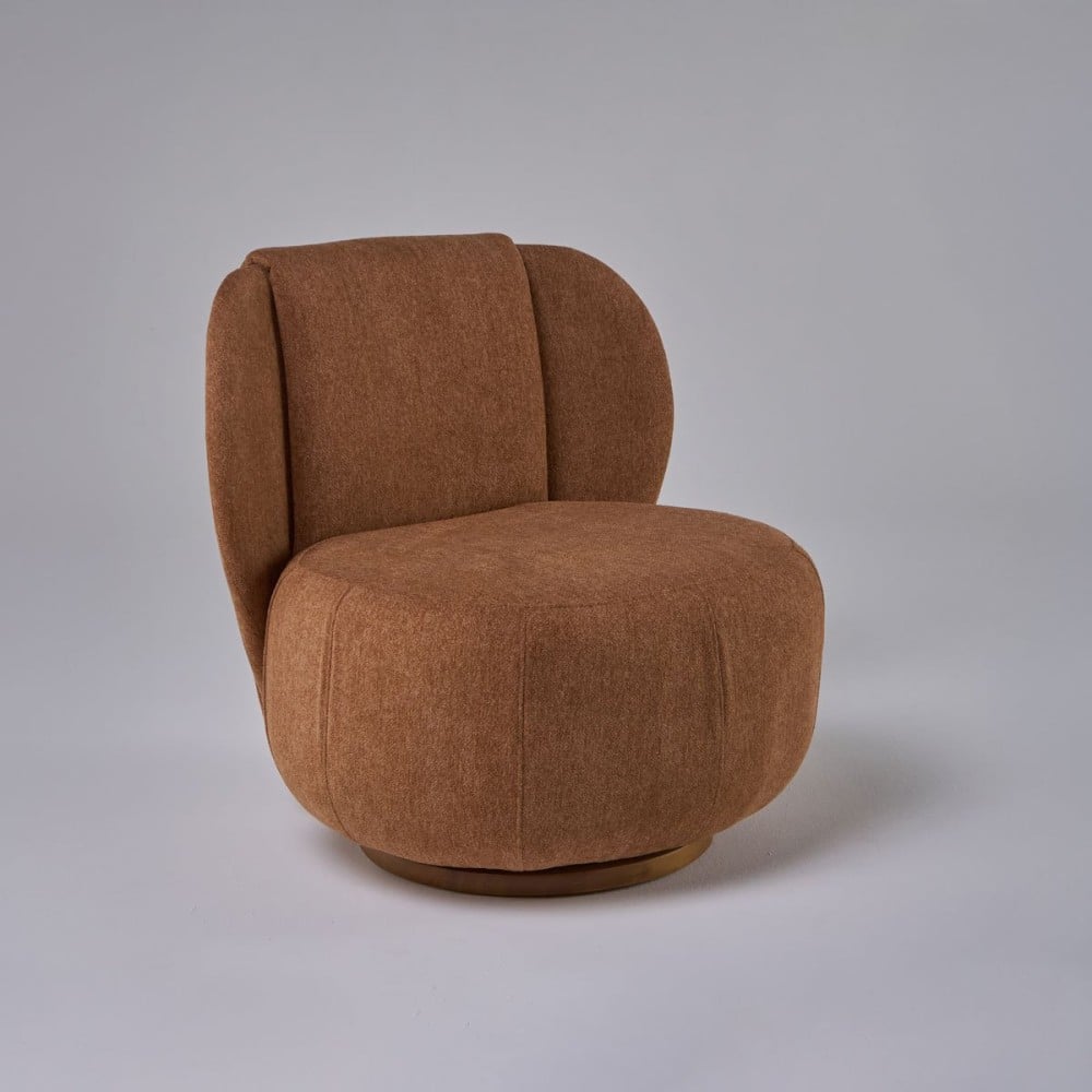 Poltrona Giratória Zennon Estofada Base Aro em Madeira Estrutura Revestida Design by Intervém Design