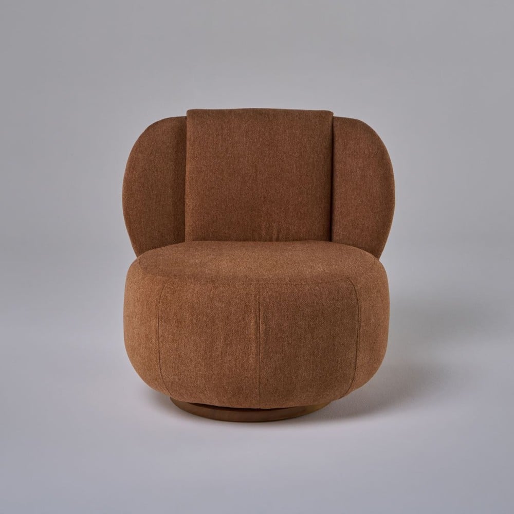 Poltrona Giratória Zennon Estofada Base Aro em Madeira Estrutura Revestida Design by Intervém Design