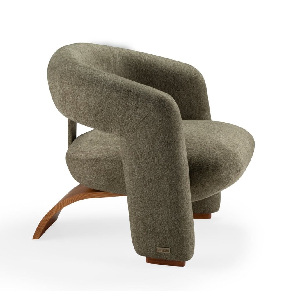 Poltrona Hellius II Estofada com Encosto e Braços Integrados Base Curva em Lâmina de Cinamomo Design by Studio +A!