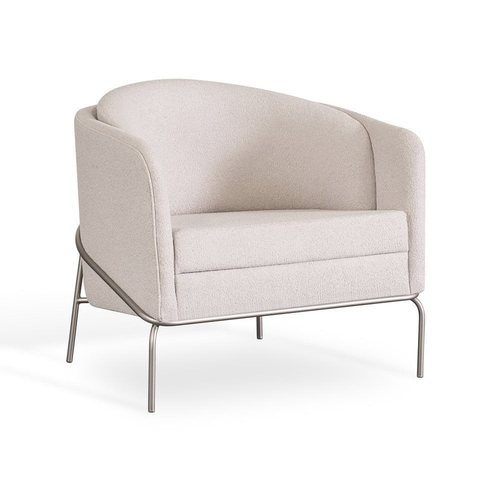 Poltrona Lanise Estofada Multilaminada Base Aço Carbono Pintura Metalizada