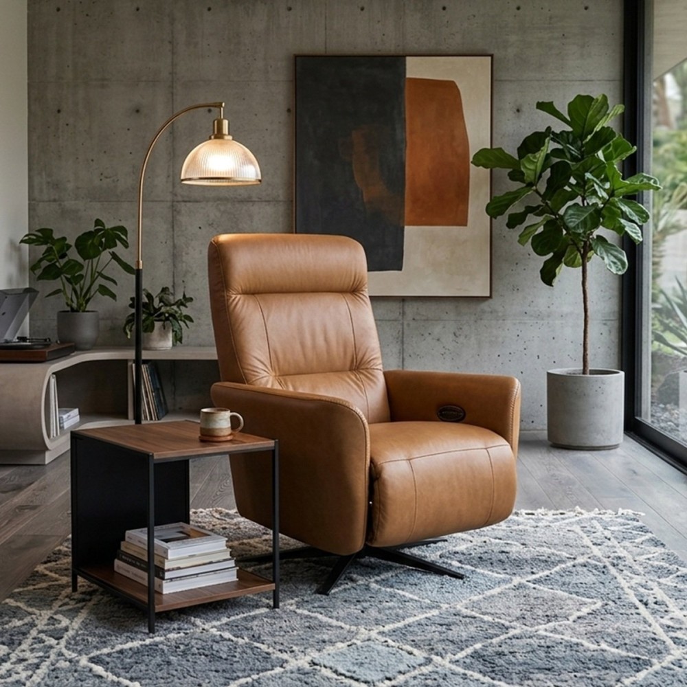 Poltrona Nyon Elétrica Gran Relax com Encosto Alto Anatômico em Couro Legítimo Pés Metálicos