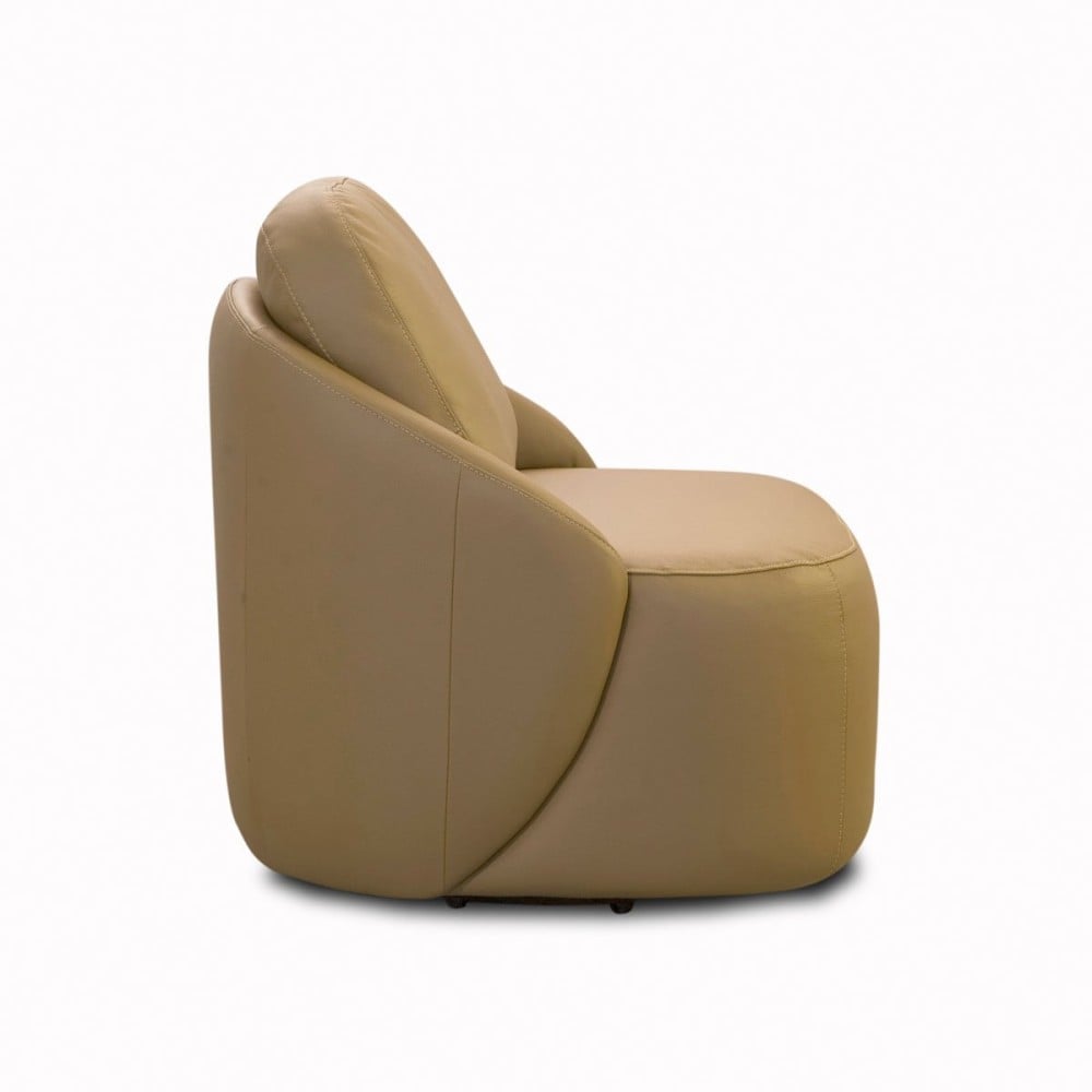 Poltrona Nyzza Base Giratória Couro Natural Almofada Solta Estrutura Madeira de Lei Eucalipto Design Artesanal