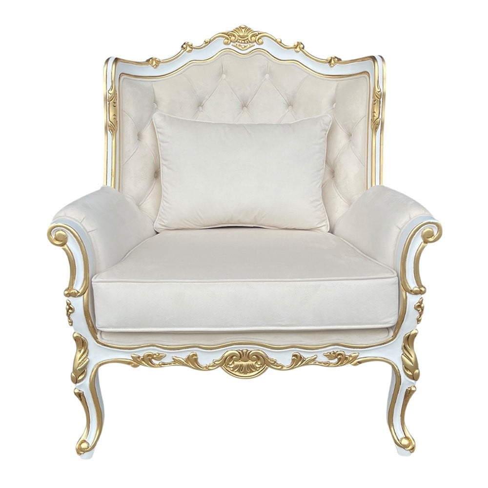Poltrona Versalhes Capitonê Entalhada Madeira Maciça Luxo Artesanal Design Clássico